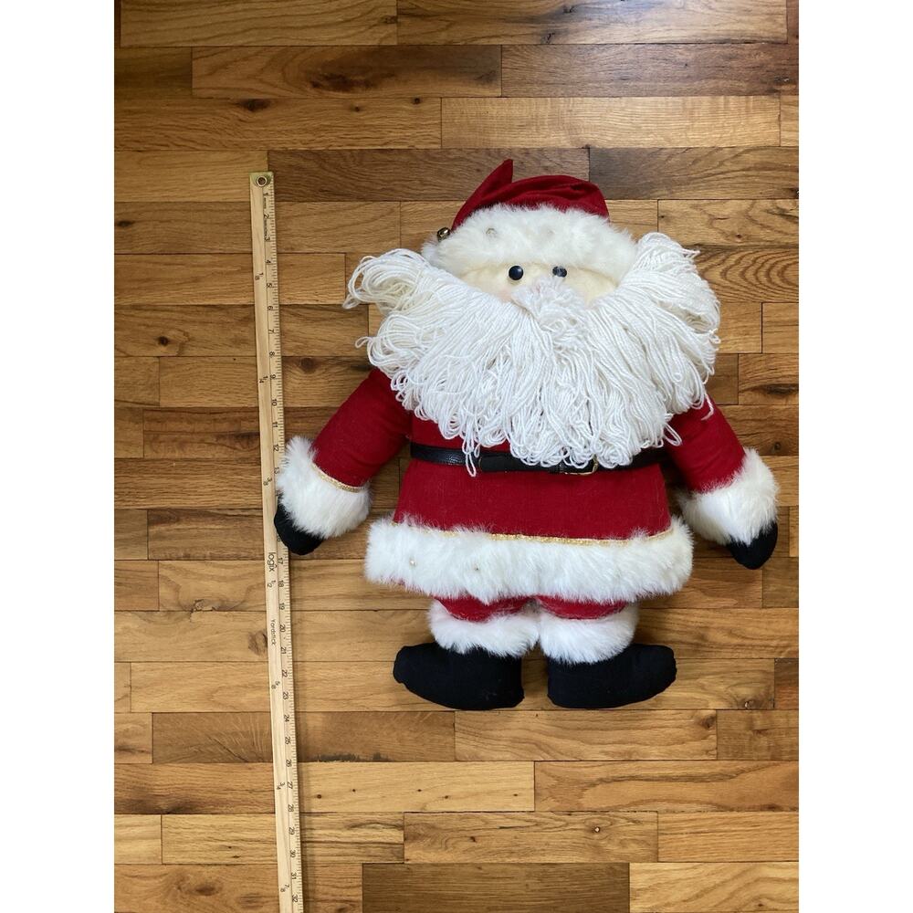 Large Vintage Handmade 80s 90s Christmas Santa Claus Doll Fabric Bells Yarn 24” - Picture 5 of 6